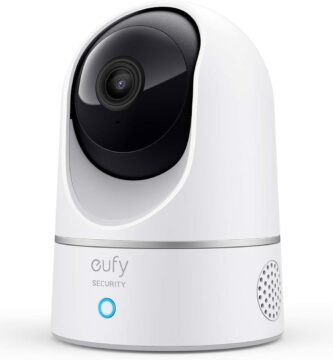 eufy Security Indoor Cam E220, Camera for home Security, Pan & Tilt, Dog/Pet Camera, 2K Wi-Fi Plug-in, Motion Tracking, Motion Only Alerts, Night Vision, HomeBase 3 Compatible, Voice Assistant Support