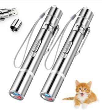 2 Pcs Cat Toy Laser Pointer Fun Playing Training Indoors Interactive Toys Presentation Clicker Pointer Teaching Pen USB Recharge 7 Adjustable Patterns Pet Chase Toy (Double)