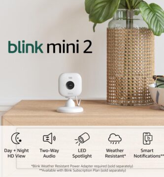 Blink Mini 2 — Home Security & Pet Camera with HD video, color night view, motion detection, two-way audio, and built-in spotlight — 1 camera (White)