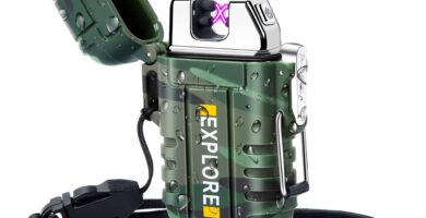 LcFun Waterproof Electric Dual Arc Lighter USB Rechargeable Outdoor Windproof Flameless Plasma Lighters for Camping, Hiking, Adventure, Survival Tactical Gear Stocking Stuffers Gifts for Men