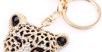 Leopard Bag Pendant, 2×1.97 in Leopard Charm, Gold Rhinestone Keychain Cute Cheetah Head Purse Key Ring Chain Sparkling Crystal Charming Decoration Adornment for Wallet Handbags Lady Girlfriend