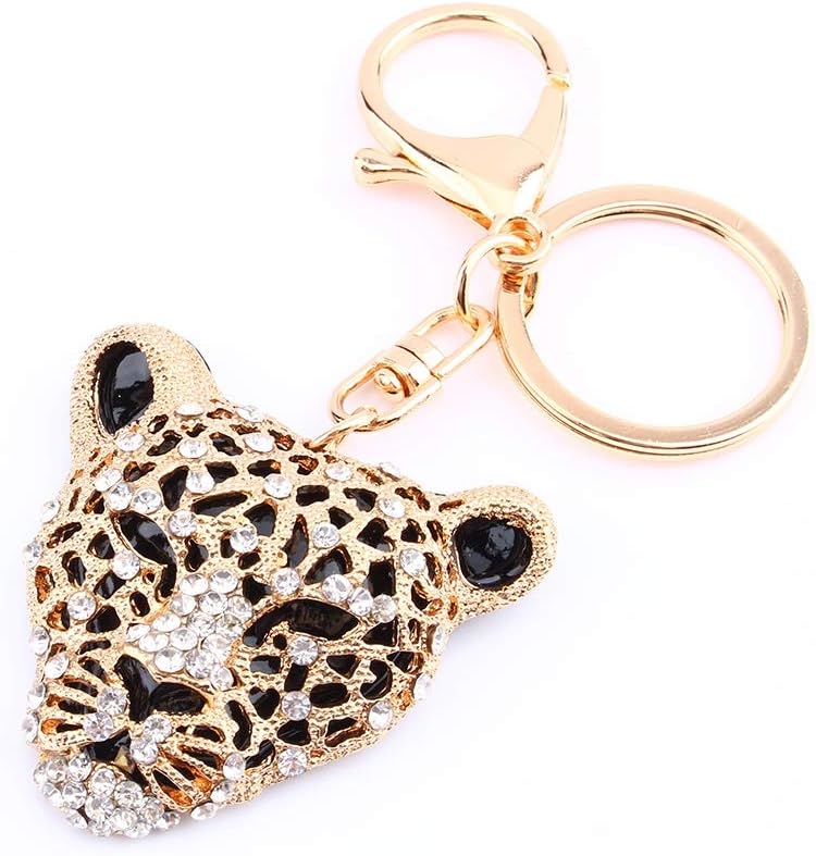 Leopard Bag Pendant, 2×1.97 in Leopard Charm, Gold Rhinestone Keychain Cute Cheetah Head Purse Key Ring Chain Sparkling Crystal Charming Decoration Adornment for Wallet Handbags Lady Girlfriend Leopard Bag Pendant, 2×1.97 in Leopard Charm, Gold Rhinestone Keychain Cute Cheetah Head Purse Key Ring Chain Sparkling Crystal Charming Decoration Adornment for Wallet Handbags Lady Girlfriend
