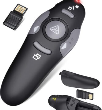 Wireless Presentation Clicker for PowerPoint Presentations, USB Dongle Presenter Remote with Laser Pointer Slide Clickers for Mac/Windows/Linux, Computer/Laptop, Google Slide/PPT/Keynote