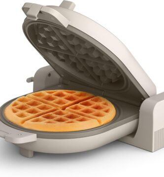bella Flip-n-Store Waffle Maker with EverGood™ Ceramic Nonstick Coating, Fits-anywhere™ Kitchenware, Power Indicator Light, Cool Touch Handle & Cord Wrap, 7” Wide & 1″ Deep Plates, 1000 Watt, Oatmilk