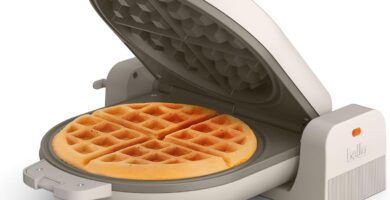 bella Flip-n-Store Waffle Maker with EverGood™ Ceramic Nonstick Coating, Fits-anywhere™ Kitchenware, Power Indicator Light, Cool Touch Handle & Cord Wrap, 7” Wide & 1″ Deep Plates, 1000 Watt, Oatmilk