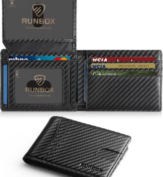 RUNBOX Wallet for Men Slim Rfid Leather 2 ID Window With Gift Box