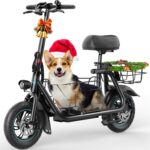 Gyroor Adults Electric Scooter with Large Middle Basket, 550W Motor 18.6 MPH 20 Mile Distance, Foldable E-Scooter with seat for Pets & Cargo