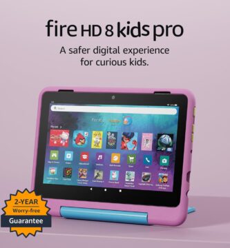 Amazon Fire HD 8 Kids Pro tablet (newest model), ages 6-12. Bright 8″ HD screen, includes ad-free content, parental controls, 13-hr battery, slim case for older kids, 32GB, Jungle Cat