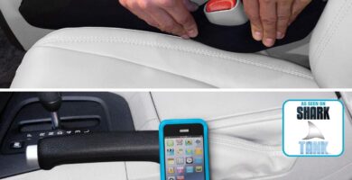 Drop Stop – The Original Patented Car Seat Gap Filler (As Seen On Shark Tank) – Between Seats Console Organizer, Set of 2 and Slide Free Pad and Light