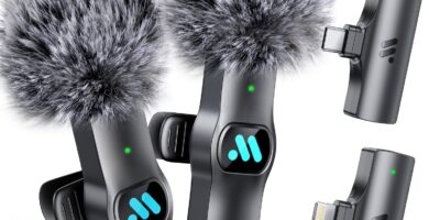 2pcs Dual Receivers Mini Microphone for iPhone iPad Android Video Recording,Lavalier Wireless Microphones for Game,Live Streaming,Interviews,YouTube,TikTok,Vlog