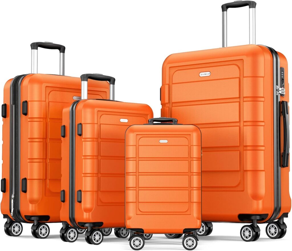 SHOWKOO Luggage Sets Expandable PC+ABS Durable Suitcase Sets Double Wheels TSA Lock 4 Piece Luggage Set Orange SHOWKOO Luggage Sets Expandable PC+ABS Durable Suitcase Sets Double Wheels TSA Lock 4 Piece Luggage Set Orange
