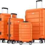 SHOWKOO Luggage Sets Expandable PC+ABS Durable Suitcase Sets Double Wheels TSA Lock 4 Piece Luggage Set Orange