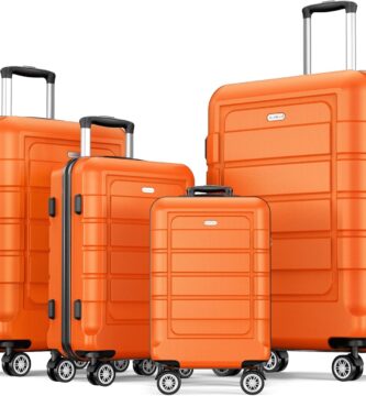 SHOWKOO Luggage Sets Expandable PC+ABS Durable Suitcase Sets Double Wheels TSA Lock 4 Piece Luggage Set Orange