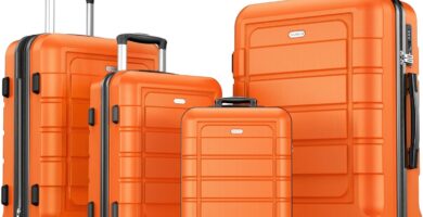 SHOWKOO Luggage Sets Expandable PC+ABS Durable Suitcase Sets Double Wheels TSA Lock 4 Piece Luggage Set Orange SHOWKOO Luggage Sets Expandable PC+ABS Durable Suitcase Sets Double Wheels TSA Lock 4 Piece Luggage Set Orange