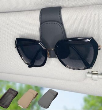 Magnetic Leather Sunglass Holder for Car, Sunglasses Clip for Car Visor, Auto Interior Accessories Universal for Different Size Eyeglasses (Black)