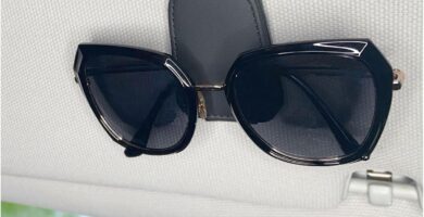 Magnetic Leather Sunglass Holder for Car, Sunglasses Clip for Car Visor, Auto Interior Accessories Universal for Different Size Eyeglasses (Black)