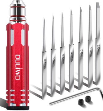 Prime Model Scriber Gundam Resin Carved Scribe Line Hobby Cutting Tool Chisel, Model Chisel with 7 Blades (0.1/0.2/0.4/0.6/0.8/1.0/2.0mm)，for Carving Cutting, Panel line,Scale Model(Red)