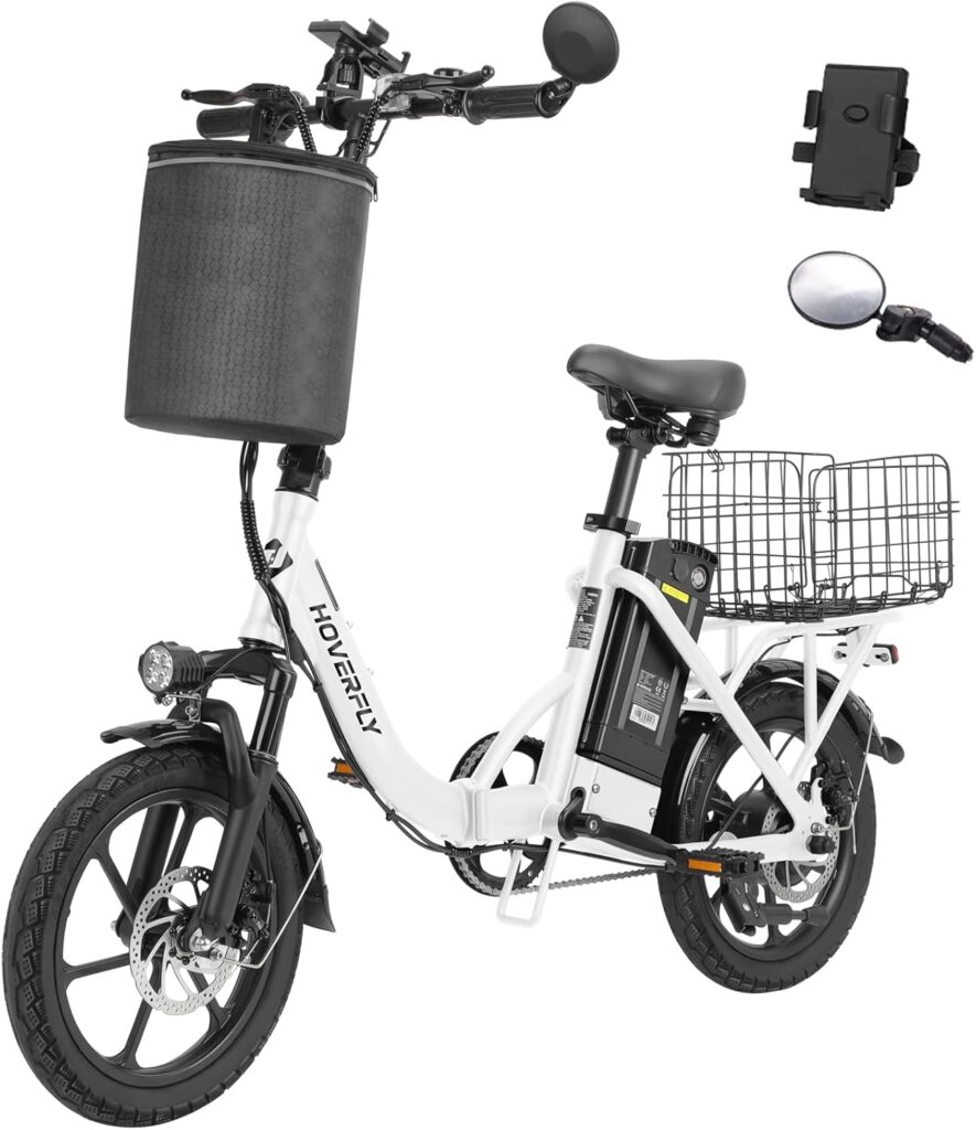 HOVERFLY H3 16″ Electric Bike, Max 28Miles Range(Pedal-Assist) Folding E-Bike with Removable Battery, Front Suspension and Commuter Electric Bicycle Adults