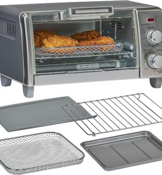 BLACK+DECKER Crisp ‘N Bake Air Fry Countertop Convection Toaster Oven, Medium Capacity, 4-Slice, 5-in-1, Fits 9” Pizza, 30-Min Timer, Bake, Broil, Air Fry, Toast, Keep Warm, Stainless Steel