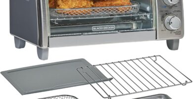 BLACK+DECKER Crisp ‘N Bake Air Fry Countertop Convection Toaster Oven, Medium Capacity, 4-Slice, 5-in-1, Fits 9” Pizza, 30-Min Timer, Bake, Broil, Air Fry, Toast, Keep Warm, Stainless Steel