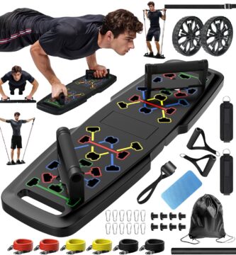 MQRW Push Up Board,Home Gym,Portable Exercise Equipment,Pilates Bar and 20 Fitness Accessories with Resistance Bands and Ab Roller Wheel,Full Body Workout at Home