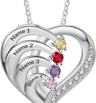 Personalized Necklace for Mon,Custom Brass Engraved Name Birthstone Necklace for Birthday Gifts Wife Girlfriend