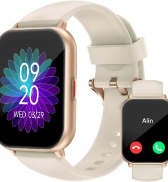 RUIMEN Smart Watches for Women Men (Answer/Make Calls, 2 Bands Included), 1.8″ Smartwatch for iOS/Android Phones, Fitness Tracker Heart Rate/Sleep Monitor Digital Watch Waterproof Milky White