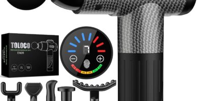 TOLOCO Massage Gun, Deep Tissue Back Massage for Athletes for Pain Relief, Percussion Massager with 10 Massages Heads & Silent Brushless Motor, Christmas Gifts for Women, Men, Carbon