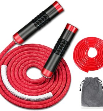 Redify Weighted Jump Rope for Workout Fitness(1LB), Tangle-Free Ball Bearing Rapid Speed Skipping Rope for MMA Boxing Weight-loss,Aluminum Handle Adjustable Length 9MM Fabric Cotton+9MM Solid PVC Rope