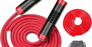 Redify Weighted Jump Rope for Workout Fitness(1LB), Tangle-Free Ball Bearing Rapid Speed Skipping Rope for MMA Boxing Weight-loss,Aluminum Handle Adjustable Length 9MM Fabric Cotton+9MM Solid PVC Rope