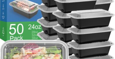 50 Pack (100-Piece) 24 oz Meal Prep Containers Reusable with Lids, Sturdy Leakproof & Food Safe, Microwave, Freezer, Dishwasher Safe Prep Containers, To Go Take Out Plastic Food Storage