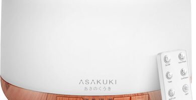 ASAKUKI Essential Oil Diffuser 500ml, Ultrasonic Aromatherapy Humidifier with Remote Control, 7 LED Colors, Timer & Auto-Off, Large Room Diffuser