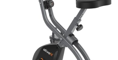 ATIVAFIT Exercise Bike Foldable Fitness Bike Magnetic Foldable Indoor Cycling Bike 3-In-1 Foldable Exercise Bike for Home Use with Resistance Bands Home Workout Exercise Equipment