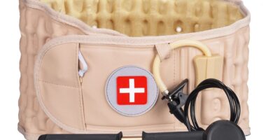 Decompression Back Belt – Lumbar Support Belt for Men & Women Lower Back Pain Relief, Back Traction Device Fits Waist Size 29-49 Inches (Beige)