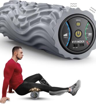 FITINDEX Vibrating Foam Roller for Back Pain, FSA&HSA Eligible, 5-Speed Muscle Massage, Exercise, Muscles Deep Tissue, Physical Therapy, Pilates, Yoga, Neck, Leg, Rechargeable, Travel Portable Gray