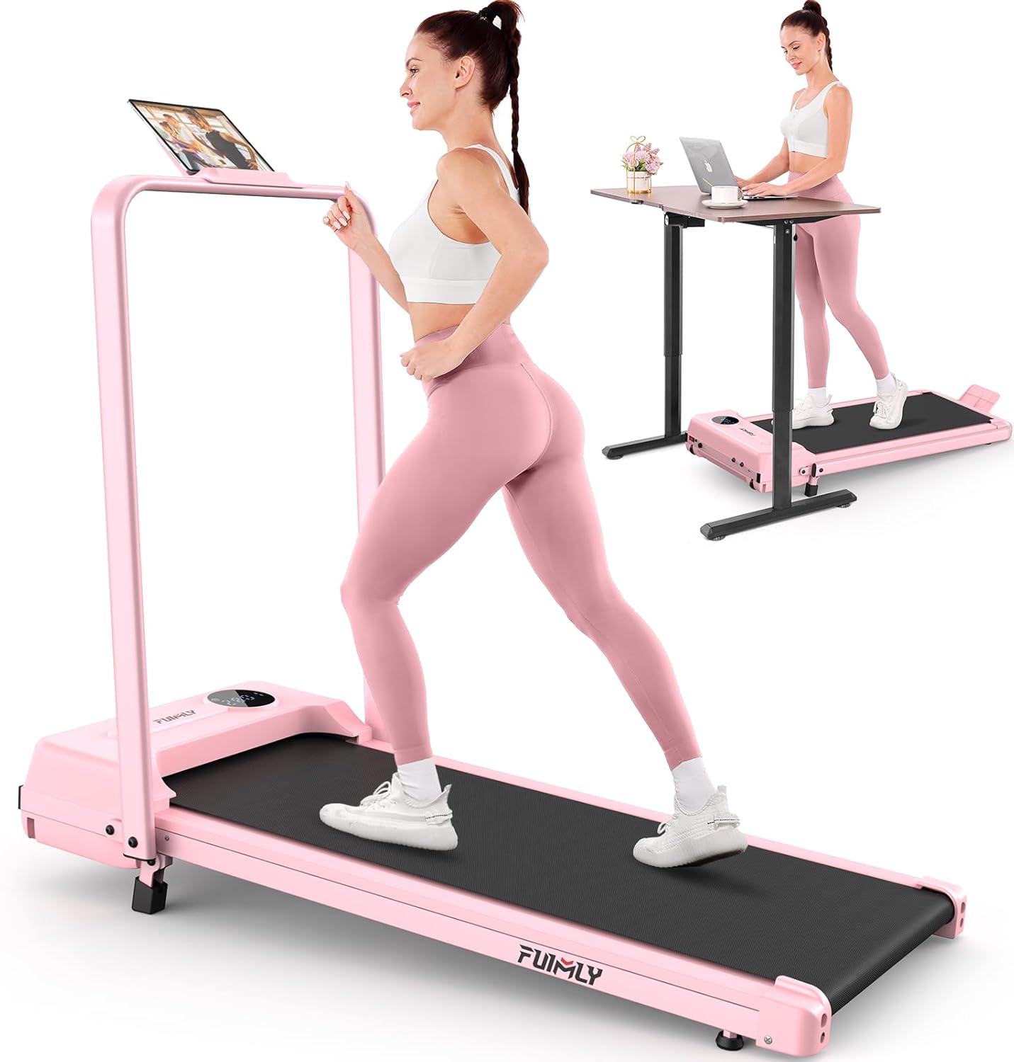 FUNMILY Upgrade Walking Pad Folding Treadmill with 12%/15% Incline & Handle Bar, 3.5HP Foldable Under Desk Compact Treadmills for Home/Office/Gym, 400+lb Capacity, Shock Absorption