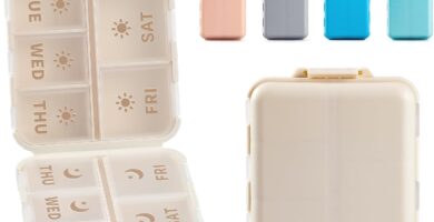 NEW Foldable & Double Protection Portable Weekly Pill Organizer 2 Times A Day with Etched Labels, AM PM 7 Day Week Medicine Box, Daily Travel Pill Case Holder Dispenser for Vitamin, Supplement – Khaki