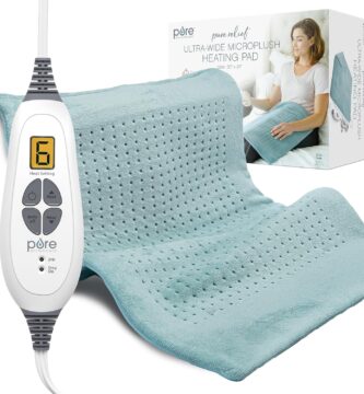 Pure Enrichment PureRelief Ultra-Wide Microplush Heating Pad – 20” x 24” XXL Size & 6 Heat Settings for Temporary Neck, Shoulder & Back Pain Relief – Moist Heat Option & Machine Washable (Sea Glass)