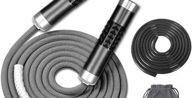 Redify Weighted Jump Rope for Workout Fitness(1LB), Tangle-Free Ball Bearing Rapid Speed Skipping Rope for MMA Boxing Weight-loss,Aluminum Handle Adjustable Length 9MM Fabric Cotton+9MM Solid PVC Rope