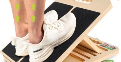 Slant Board for Calf Stretching, Adjustable Portable Wooden Incline Board for Calf Stretcher with Training Poster, 300 Lbs Weight Capacity Calf Stretch Wedge for Leg, Knees, Heel, Ankle & Stretching