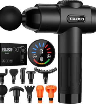 TOLOCO Massage Gun, Deep Tissue Back Massage for Athletes for Pain Relief, Percussion Massager with 10 Massages Heads & Silent Brushless Motor, Christmas Gifts for Women, Men, Black