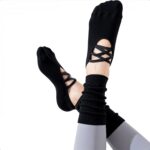 20LY Women’s Long Grip Socks for Yoga Pilates Barre Workout Non Slip Cross Back Strap Ankle Support
