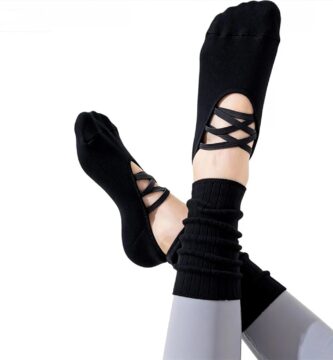 20LY Women’s Long Grip Socks for Yoga Pilates Barre Workout Non Slip Cross Back Strap Ankle Support