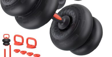 Adjustable Dumbbell Set, Free Weight Set with Silent Anti-Collision Air Cushion with Connector, 5-in-1 Dumbbells Set Includes Barbell, Kettlebells, Push up Stand, Weight Plate, Exercise & Fitness Dumbbells Weight Set for Home Gym Suitable Men/Women