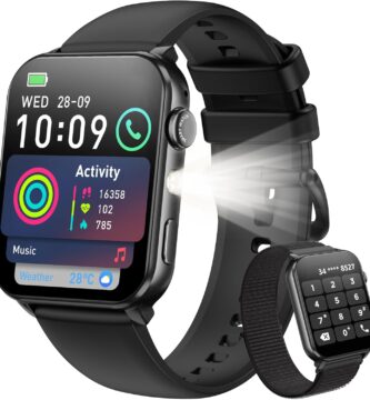 Blackview Smart Watch for Men Women,1.91″ HD Touchscreen Fitness Watch with Flashlight, Bluetooth Notifications/Make Calls, Heart Rate/Sleep Monitor/2 Straps, Fitness Watch for Android/iPhone