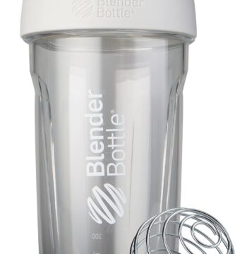 BlenderBottle Sport Shaker Bottle with Wire Whisk, 24-Ounce, White – Protein Shakes & Hydration for Athletes & Fitness Enthusiasts, Easy Mixing, Durable & Lightweight, Lockable Lid