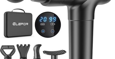 Elefor Massage Gun Deep Tissue,Percussion Back Massager Gun for Athletes Muscle Massage Gun for Pain Relief with 8 Massage Heads & 20 Speeds (Matte Black) Elefor Massage Gun Deep Tissue,Percussion Back Massager Gun for Athletes Muscle Massage Gun for Pain Relief with 8 Massage Heads & 20 Speeds (Matte Black)