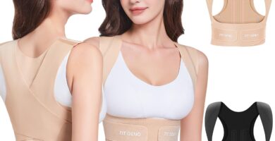 Fit Geno Posture Corrector for Women Invisilite: Invisible Lightweight Back Brace for Neck Shoulder & Upper Back Pain Relief – Improve Posture Correct Hunchback Slouching Under Clothes Large