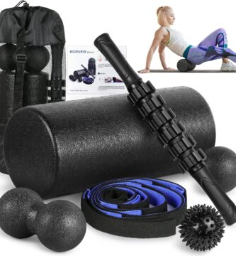 Foam Roller Set – High Density Back Roller, Muscle Roller Stick,2 Foot Fasciitis Ball, Stretching Strap, Massager Ball for Whole Body Physical Therapy & Exercise, Yoga, Back Pain, Leg, Deep Tissue