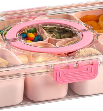 Paris Hilton Snack Box, 8-Compartments in the Container with Snap-On Lid and Carry Handle, Perfect for Entertaining, Snacking & Storage, 8-Ounce Compartments, Pink